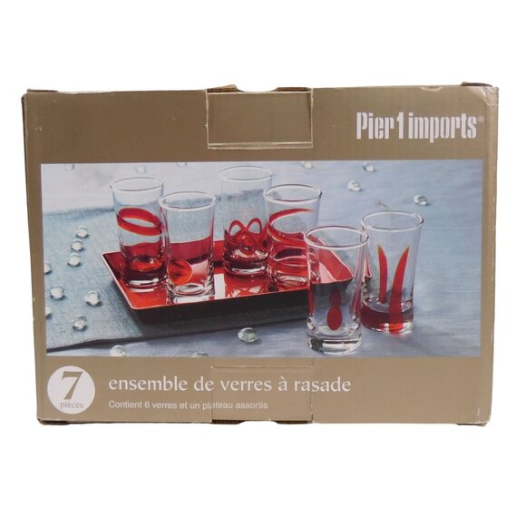 Pier 1 Imports 7 Piece Shot Glass Set Red Swirl - Picture 5 of 8